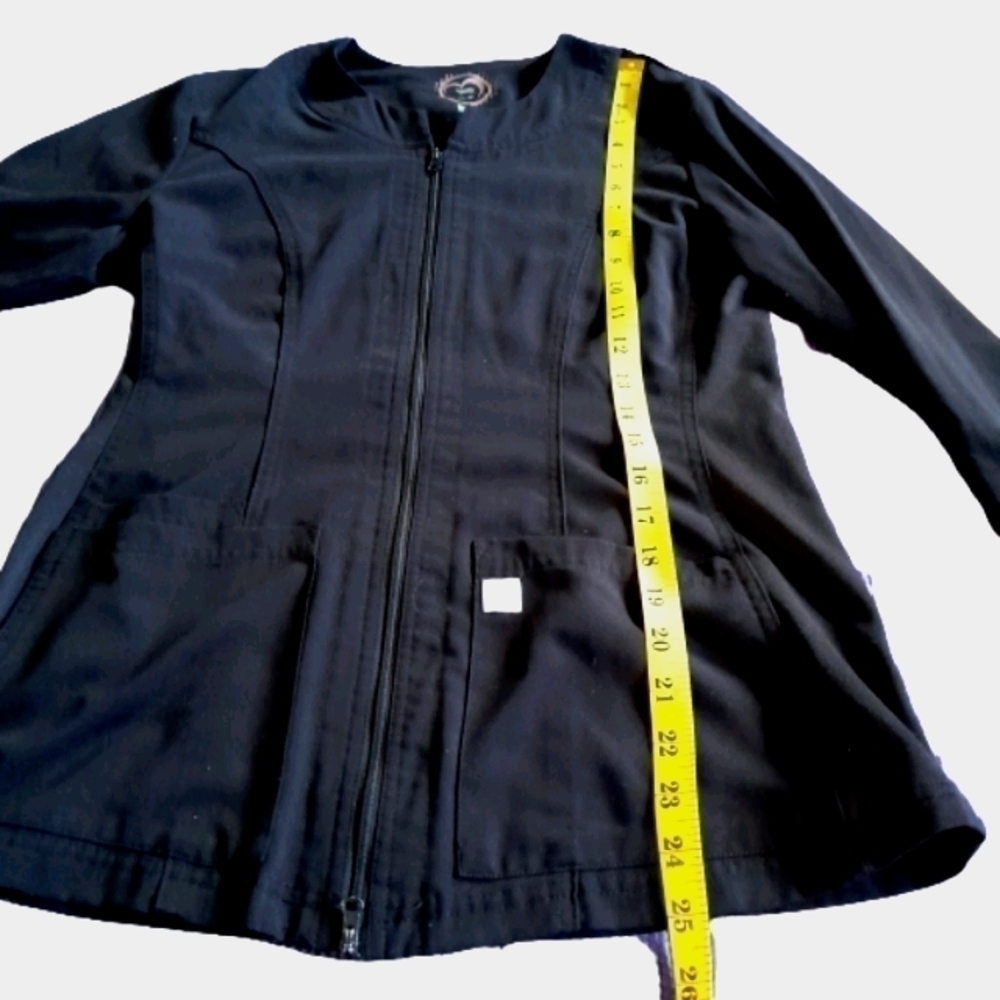 HEALTHPRO Scrubs STRETCH EXTENSIBLE Full Zippered Shirt Size XS Color Black - Picture 4 of 7